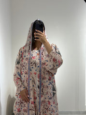C 1374 Beige Floral Printed Abaya