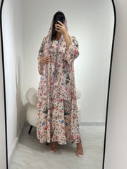 C 1374 Beige Floral Printed Abaya
