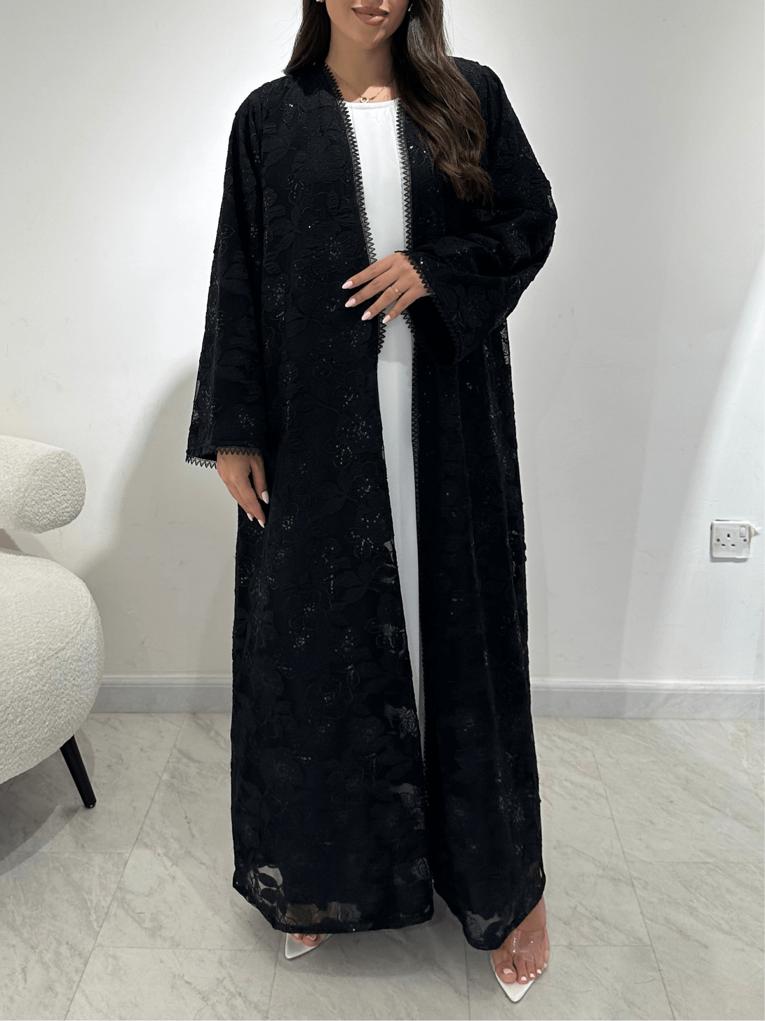 C 1380 Black Dantel Abaya