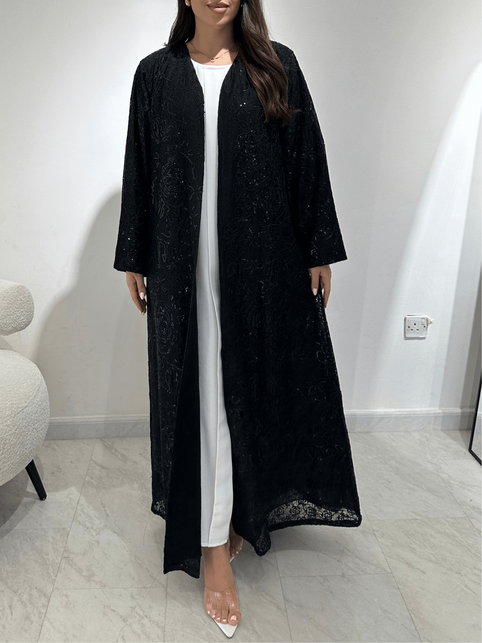 C 1382 Black Dantel Abaya