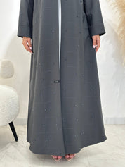 C 1402 Dark Grey Beaded Abaya