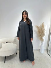 C 1402 Dark Grey Beaded Abaya