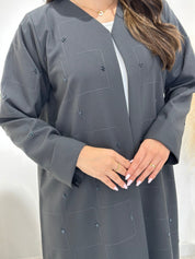 C 1402 Dark Grey Beaded Abaya