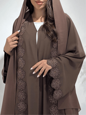 C 1412 Brown Floral Lace Abaya