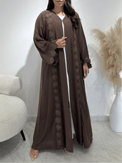 C 1412 Brown Floral Lace Abaya