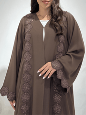 C 1412 Brown Floral Lace Abaya