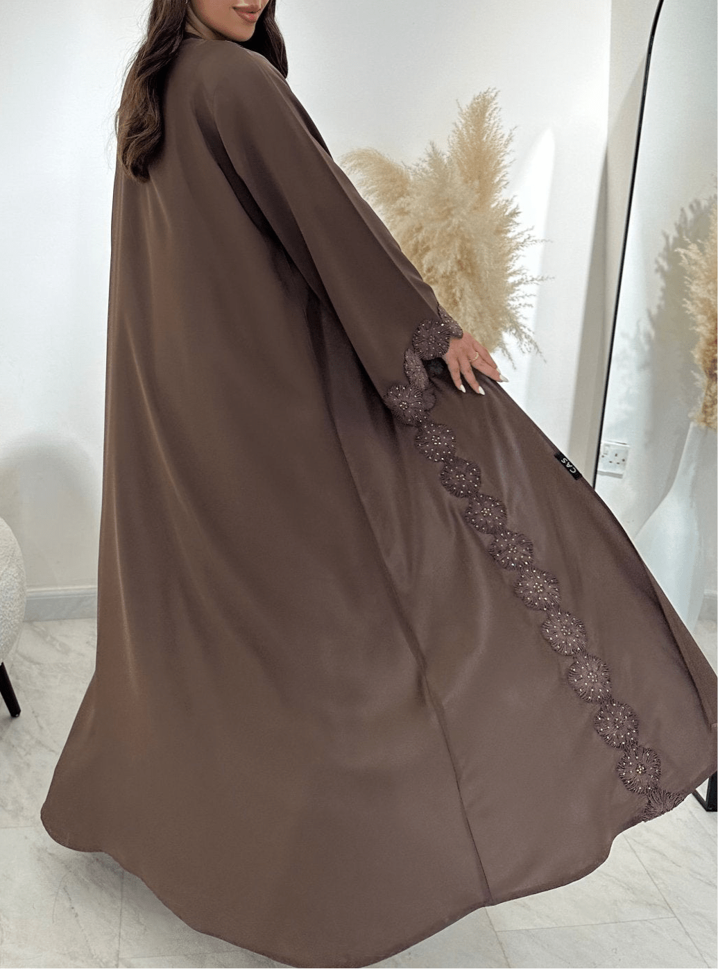 C 1412 Brown Floral Lace Abaya