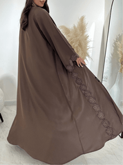 C 1412 Brown Floral Lace Abaya