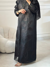 C 1452 Black Floral Printed Abaya
