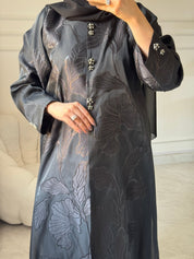 C 1452 Black Floral Printed Abaya