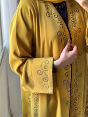C 1456 Mustard Lasercut Abaya