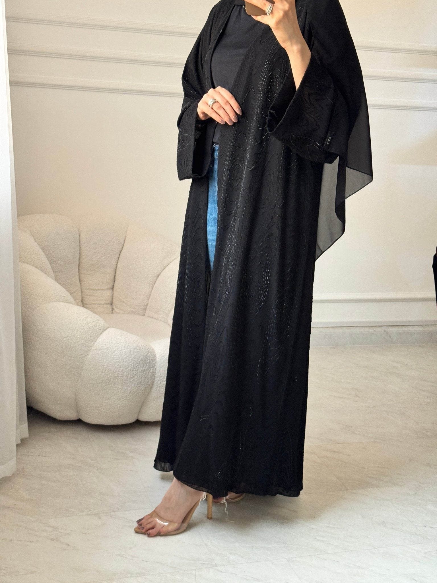 C 1462 Black Crystals Abaya