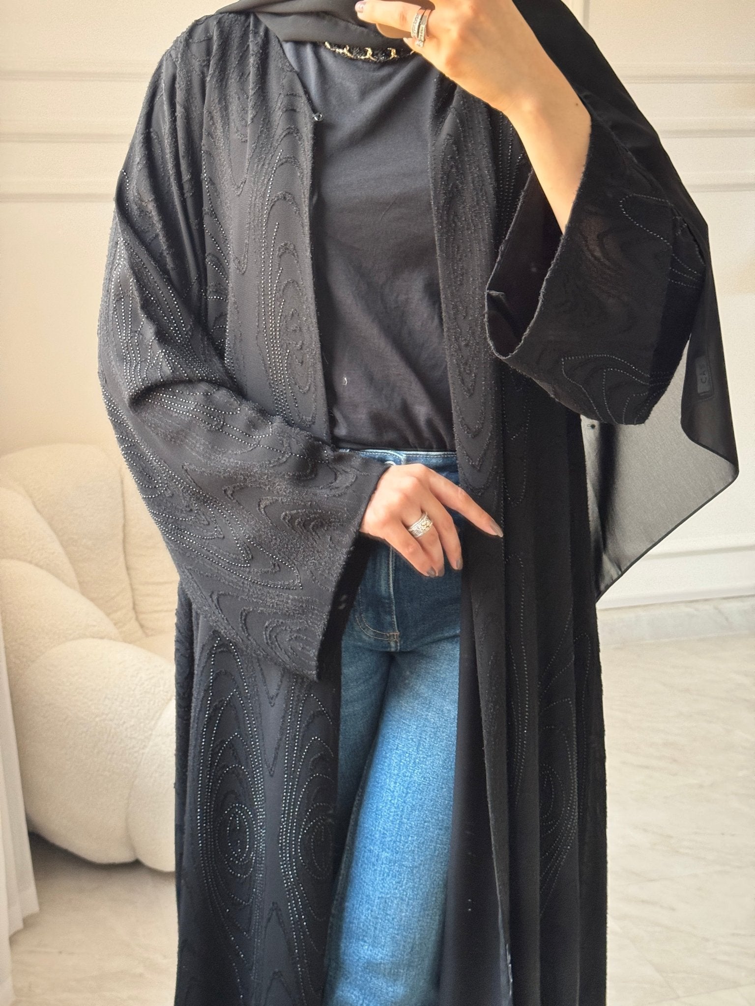 C 1462 Black Crystals Abaya