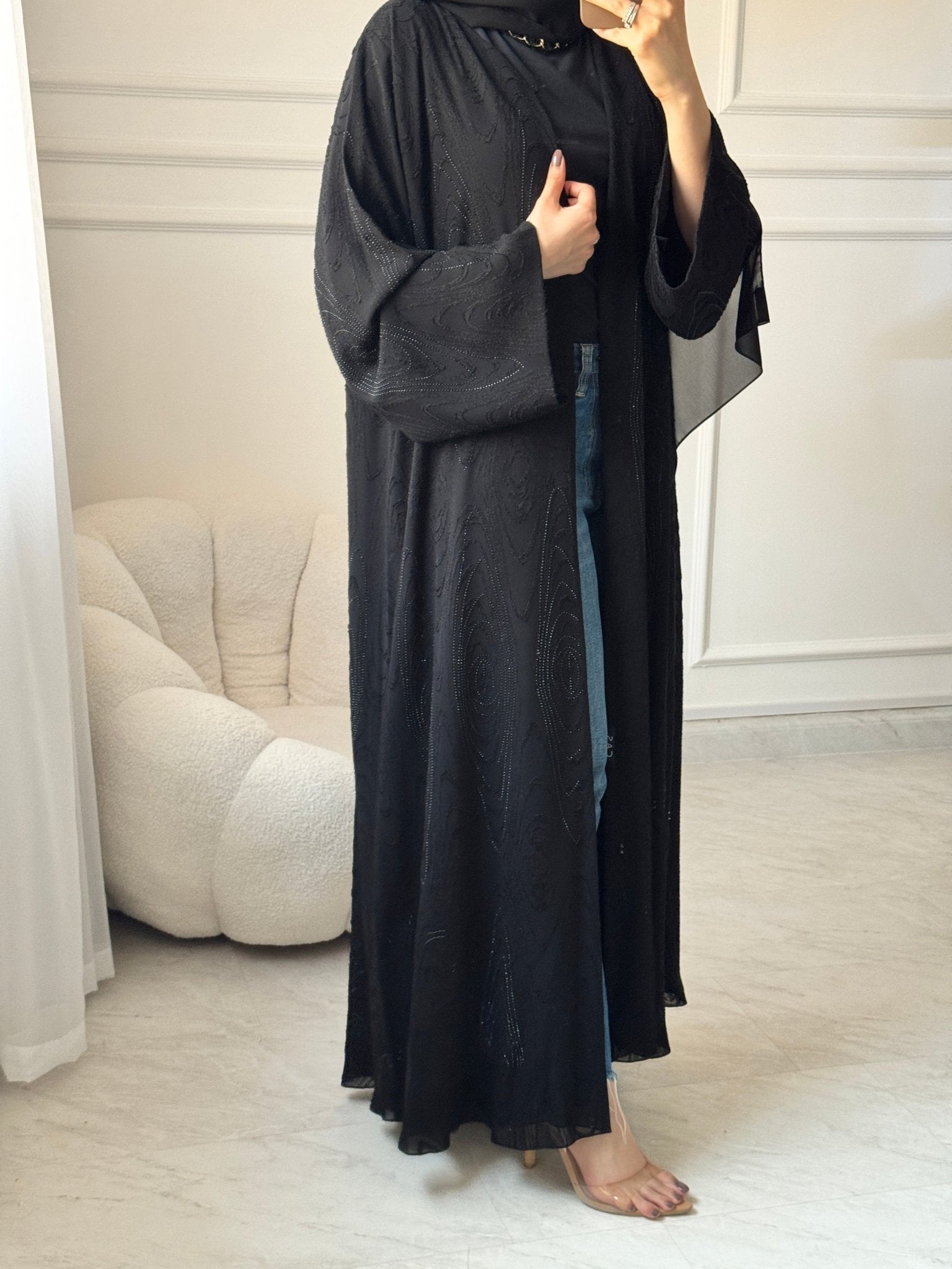 C 1462 Black Crystals Abaya