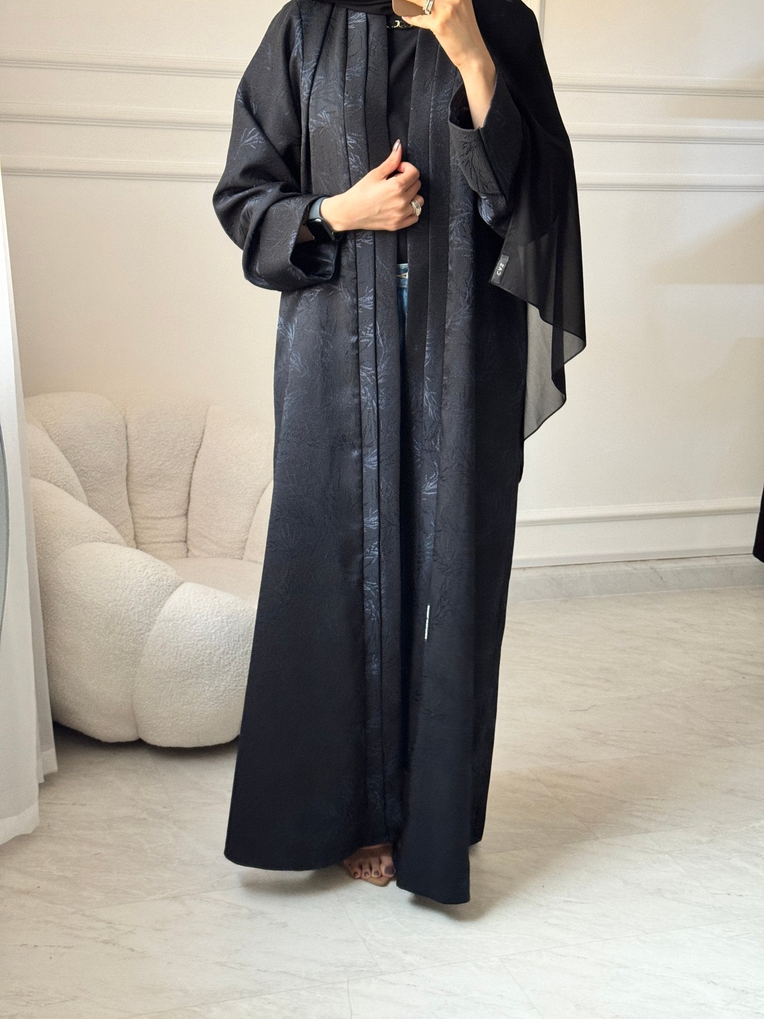 C 1463 Dark Blue Printed Abaya
