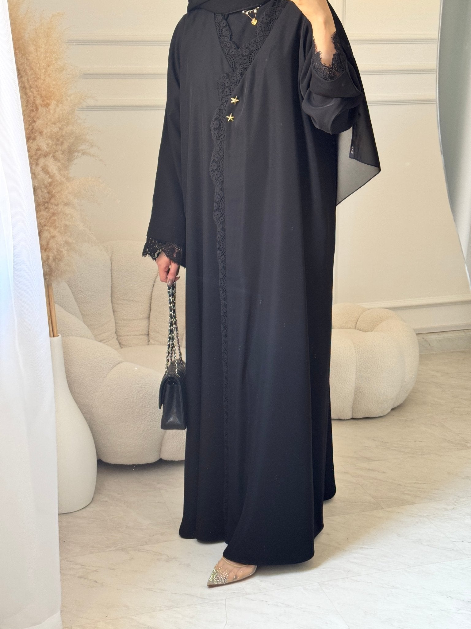 C 1466 Black Lace Abaya