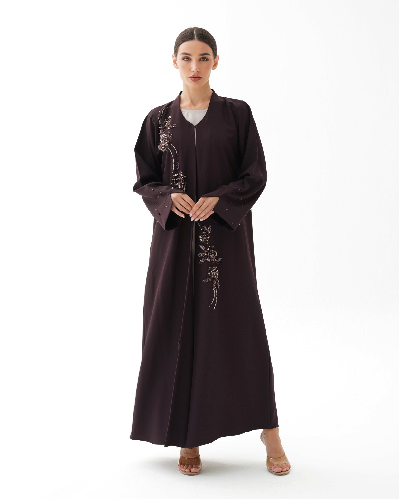 C 1478 Dark Chocolate Beaded Abaya