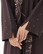 C 1478 Dark Chocolate Beaded Abaya