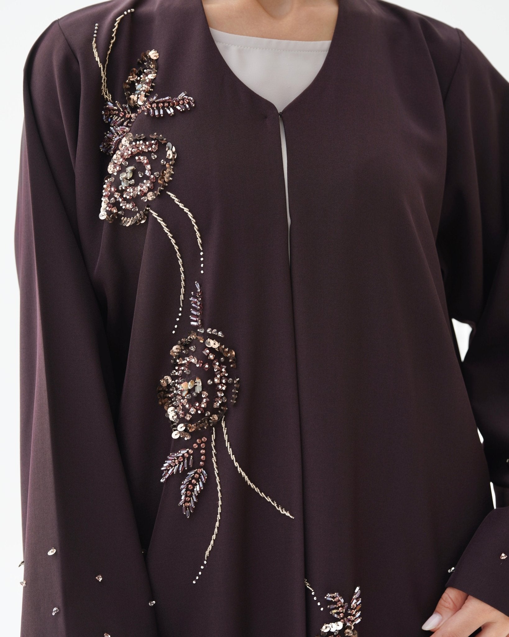 C 1478 Dark Chocolate Beaded Abaya