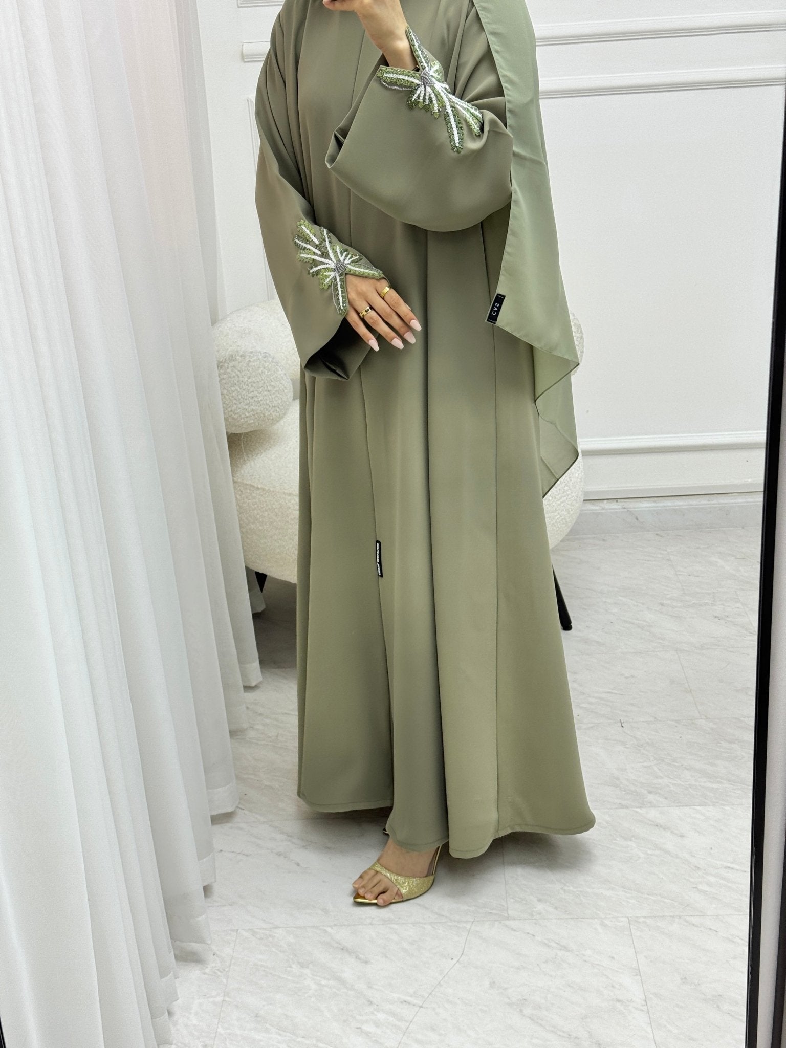 C 1514 - 02 Fern Green Embroidered Beaded Abaya