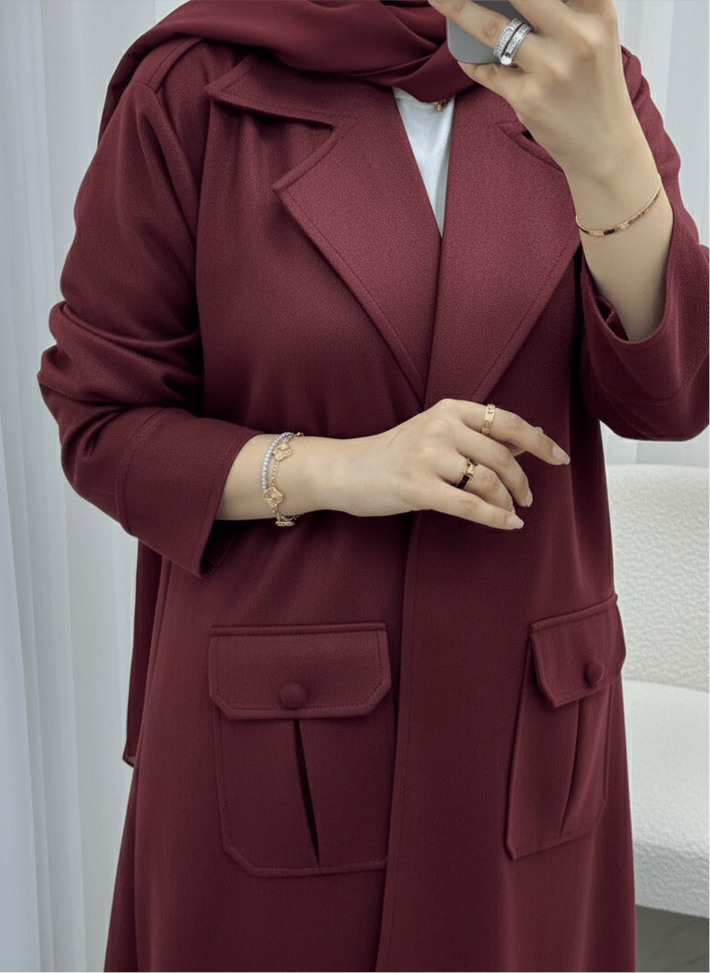 C 1538 - 02 Burgundy Coat Abaya