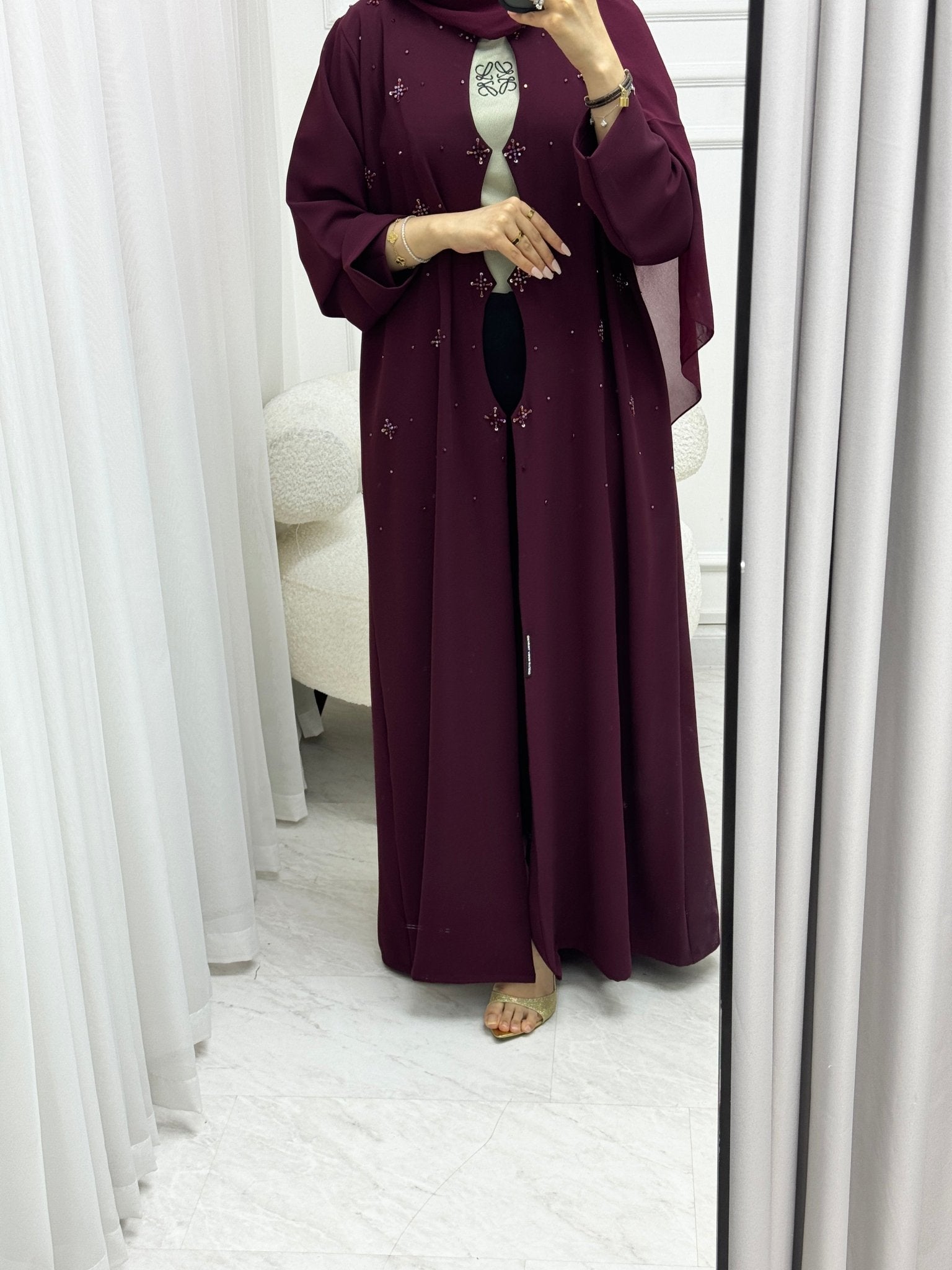 C 1539 Maroon Beaded Abaya