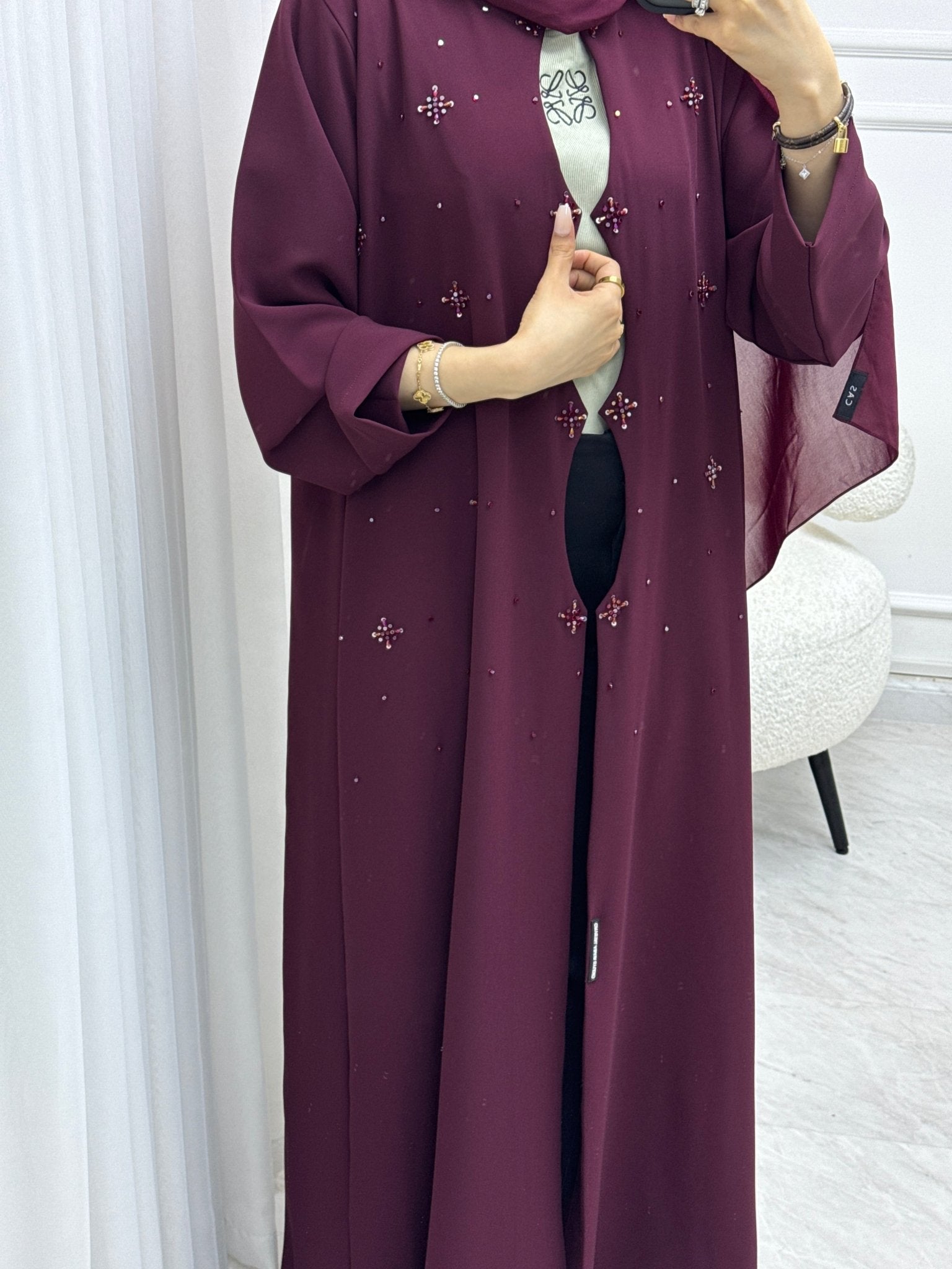 C 1539 Maroon Beaded Abaya