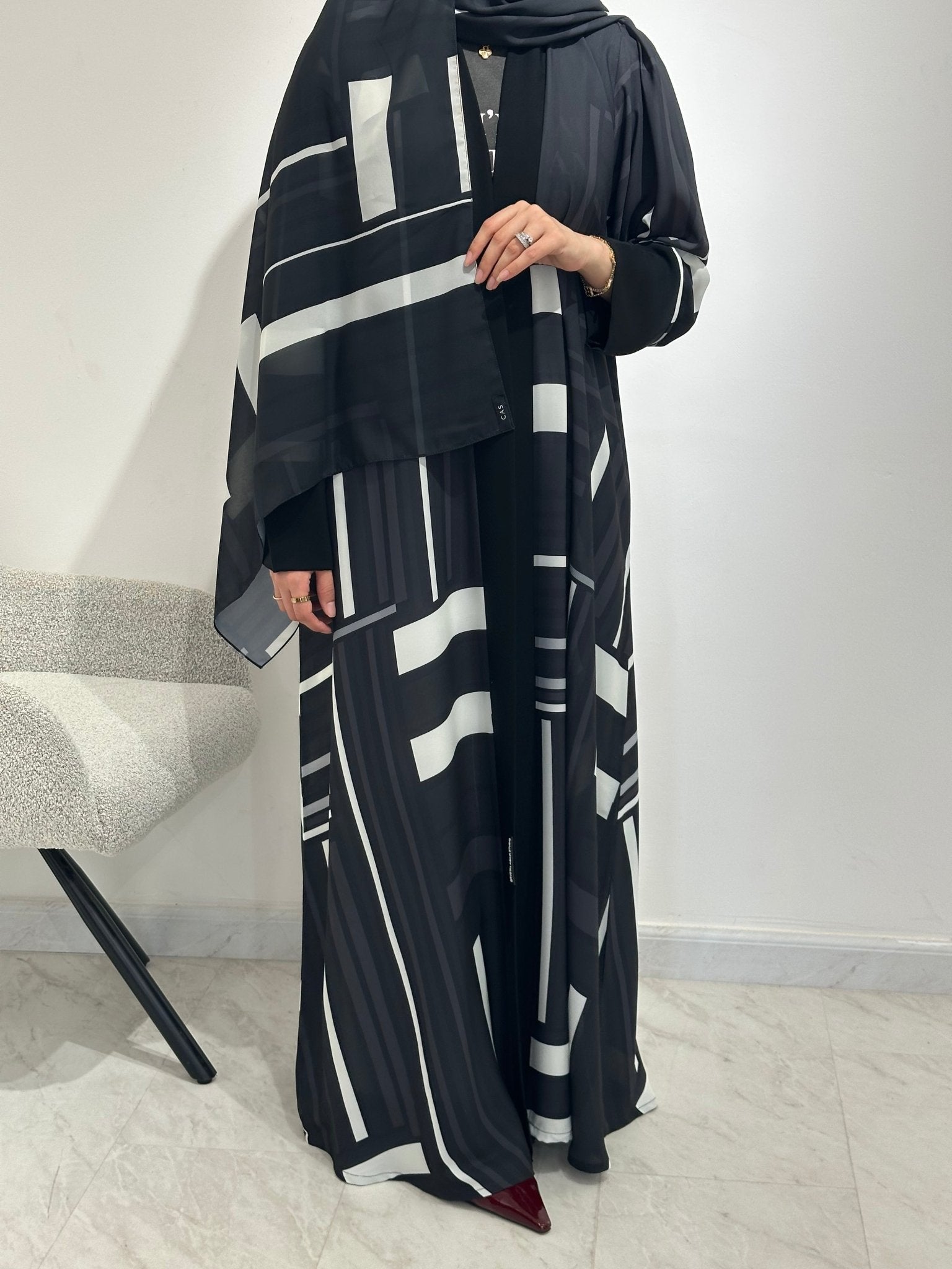 C 1547 Dark Grey Printed Abaya