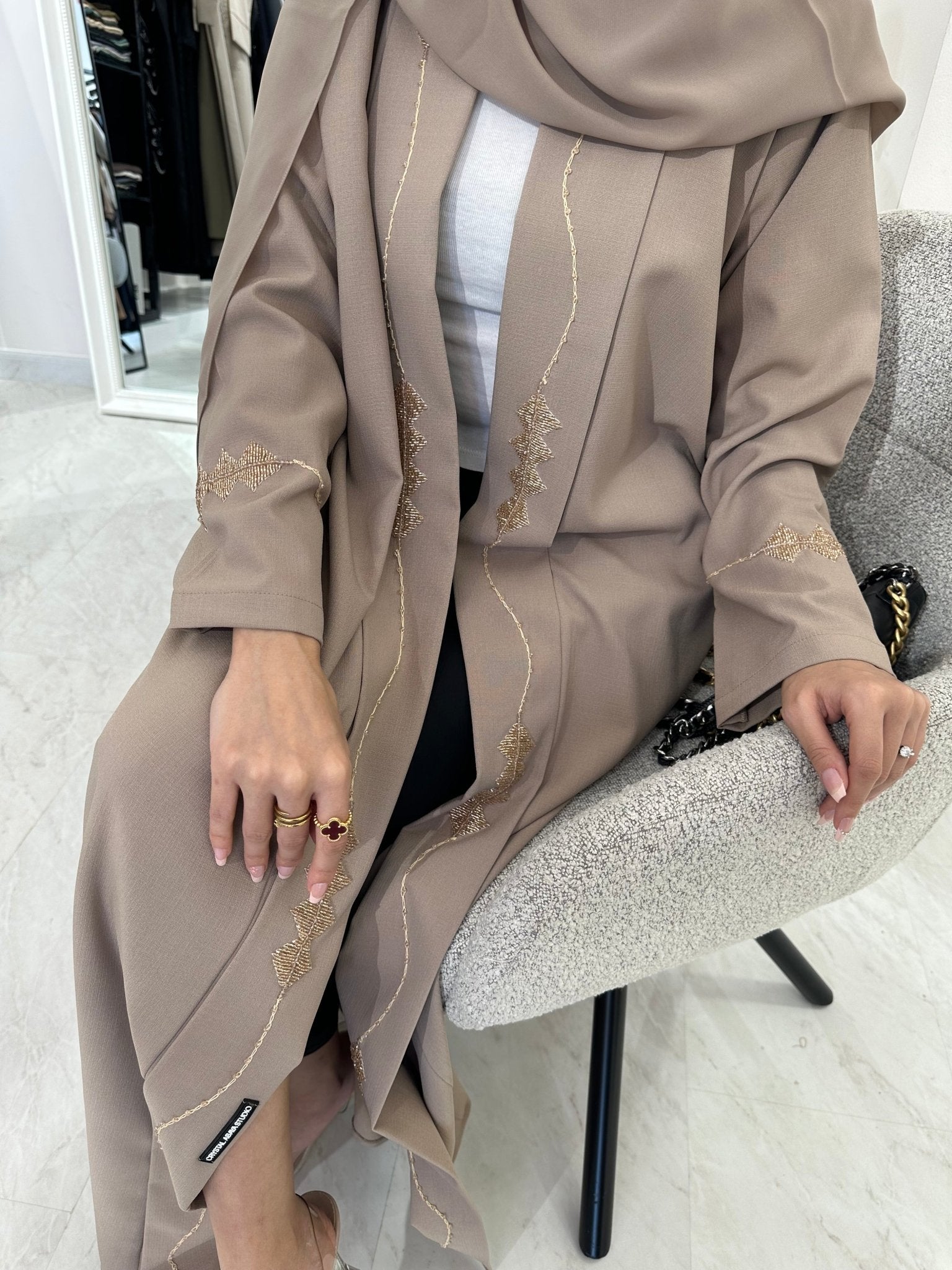 C Beige Gold Handwork Abaya-3