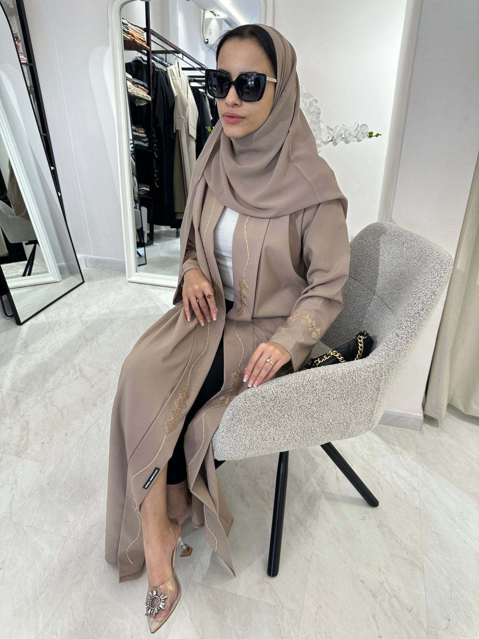 C Beige Gold Handwork Abaya-12