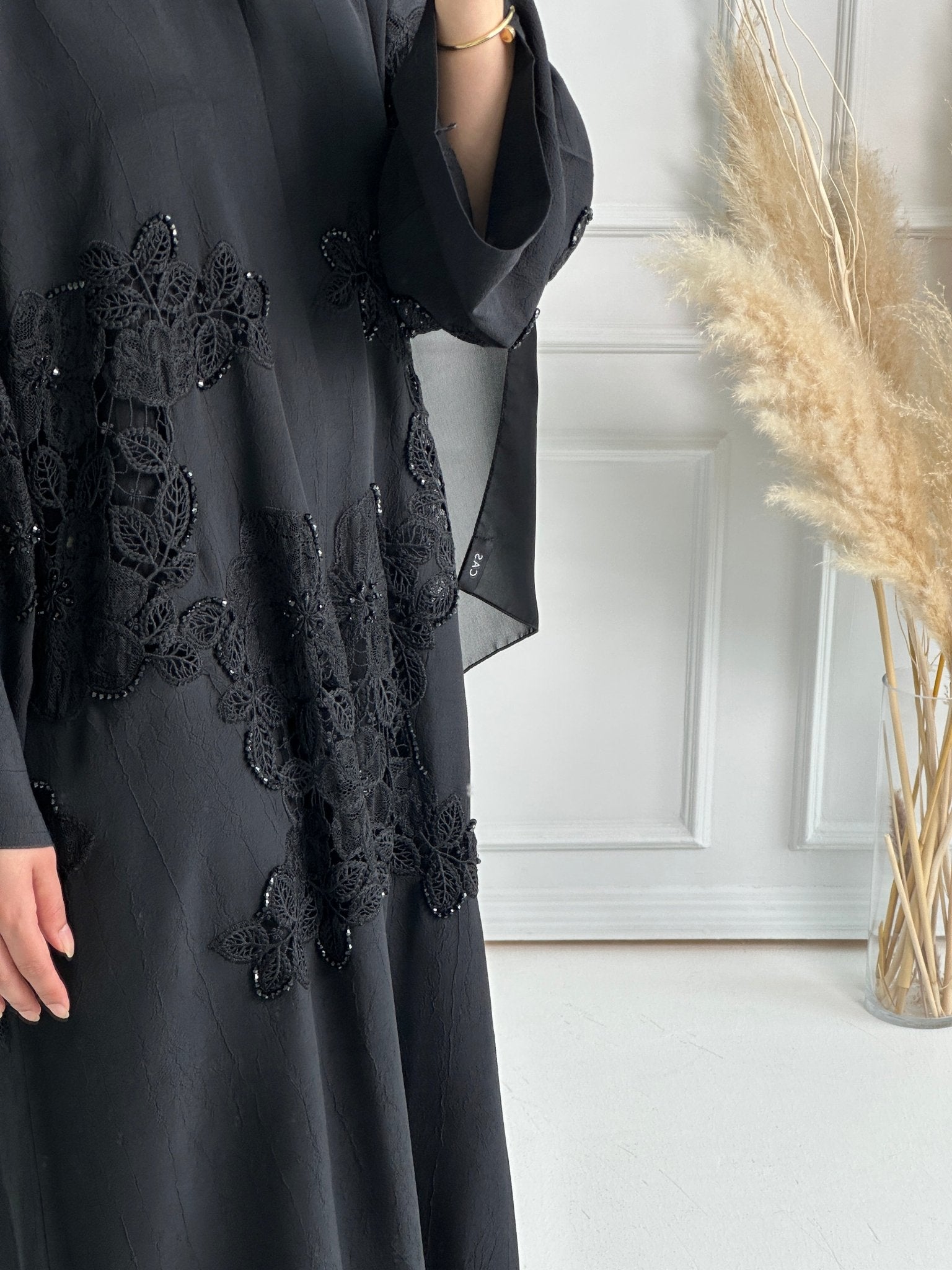 C - Black - Crepe - Dantel - Evening - Abaya - 60