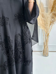 C - Black - Crepe - Dantel - Evening - Abaya - 60