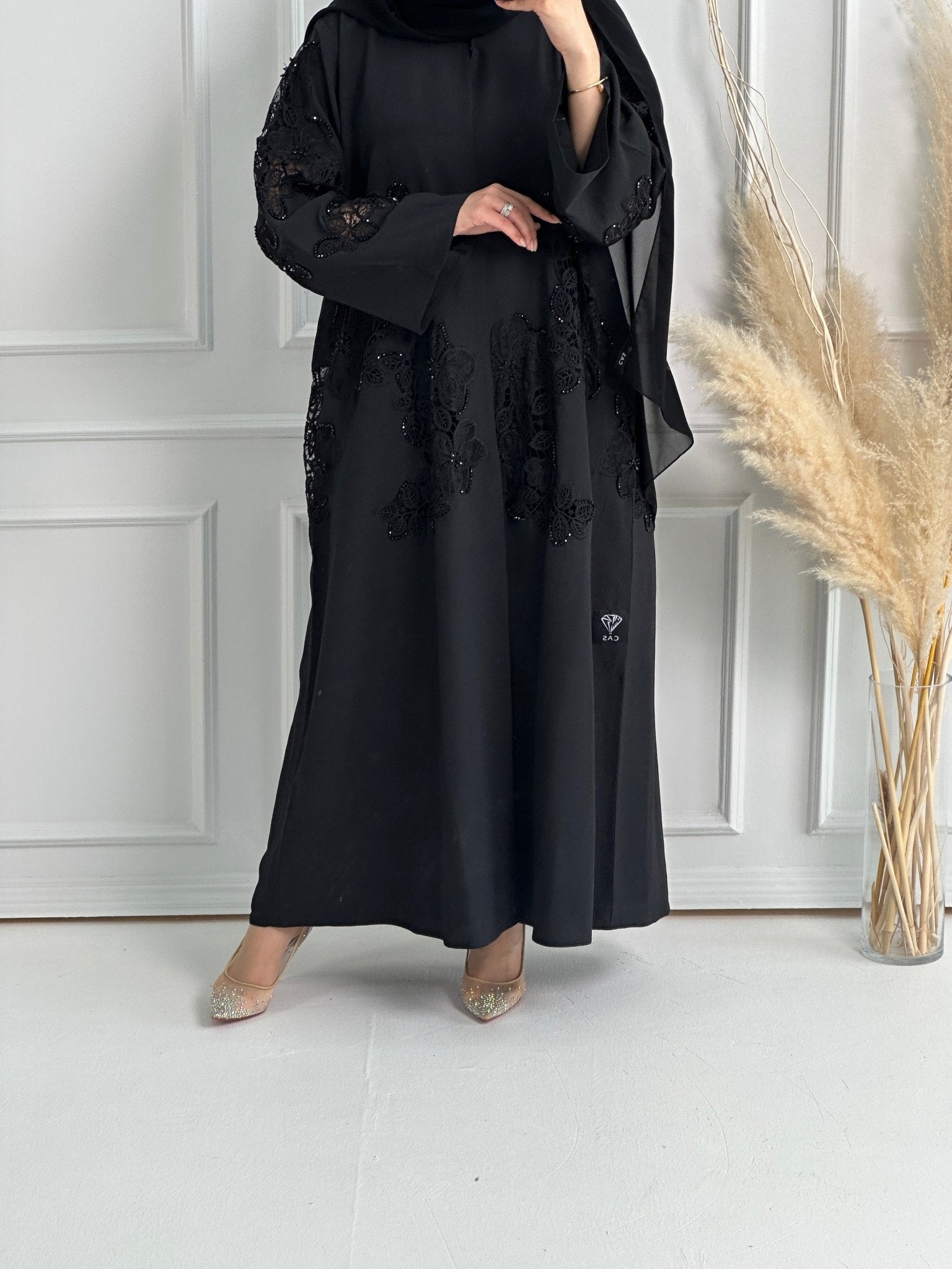 C - Black - Crepe - Dantel - Evening - Abaya - 60