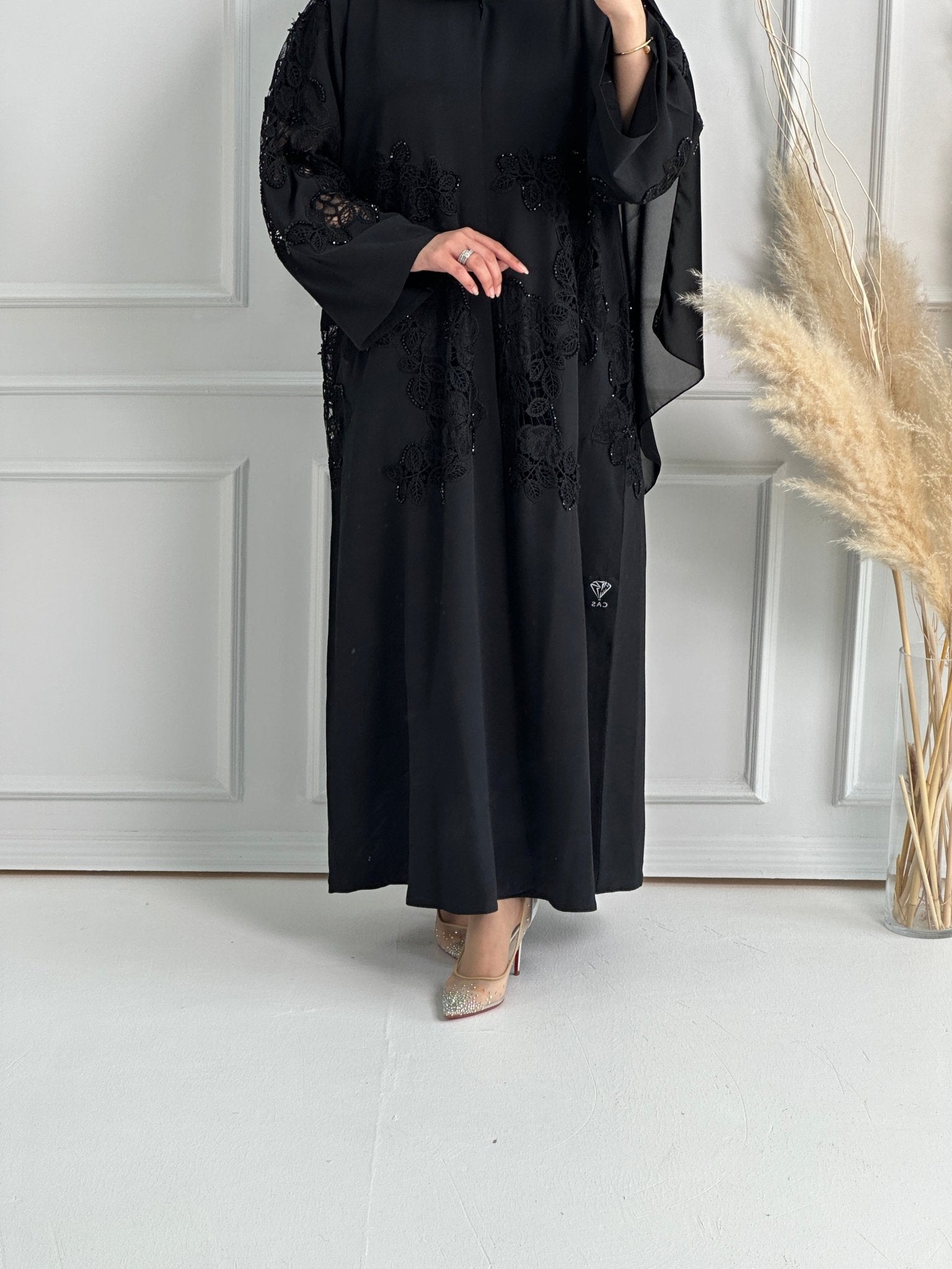 C - Black - Crepe - Dantel - Evening - Abaya - 60
