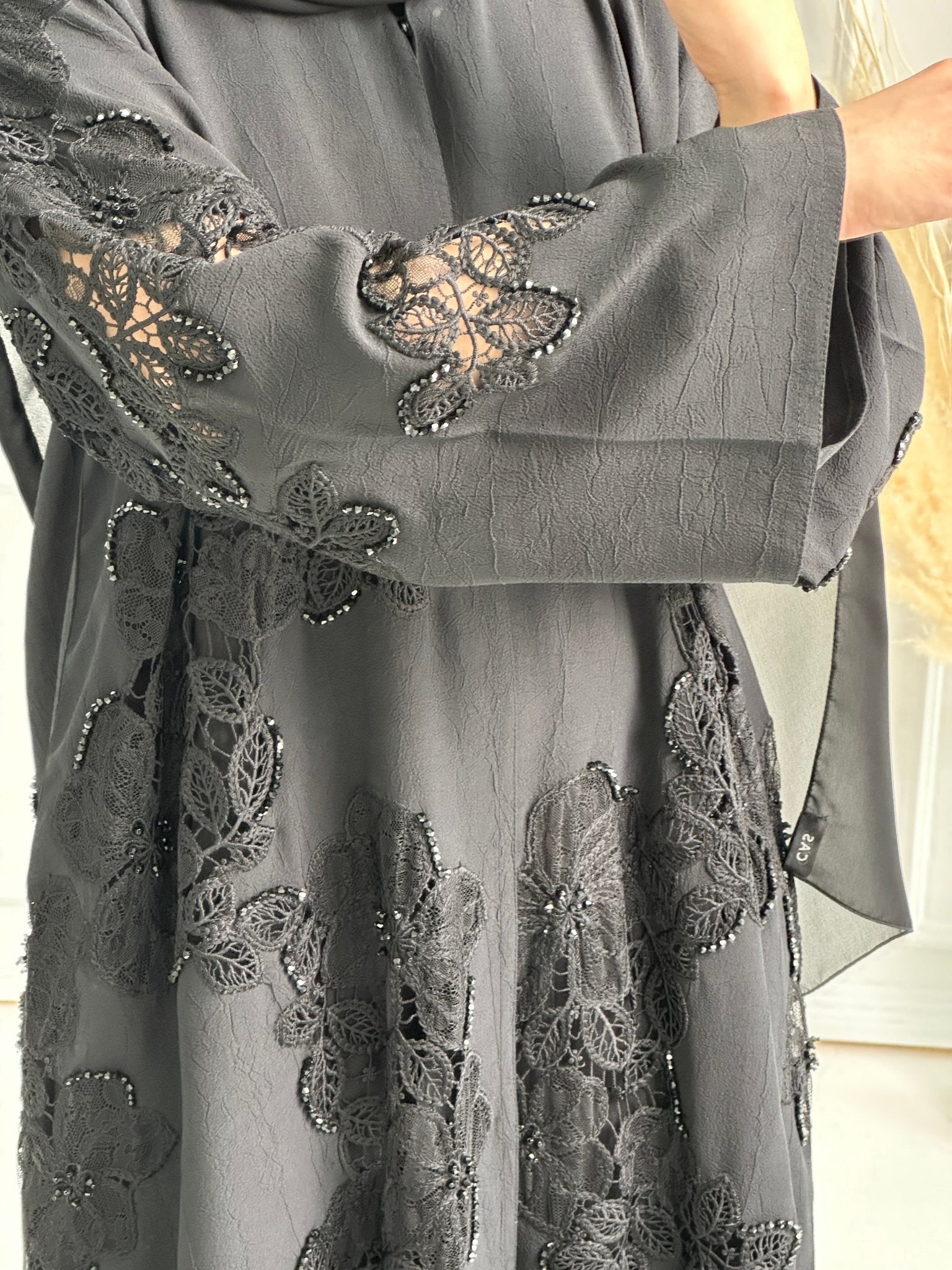 C - Black - Crepe - Dantel - Evening - Abaya - 60