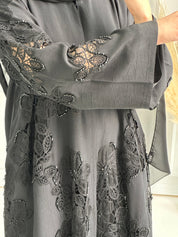 C - Black - Crepe - Dantel - Evening - Abaya - 60