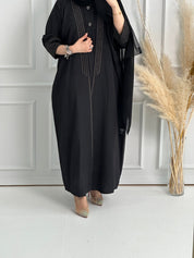 C - Black - Linen - Evening - Abaya - Set - 59
