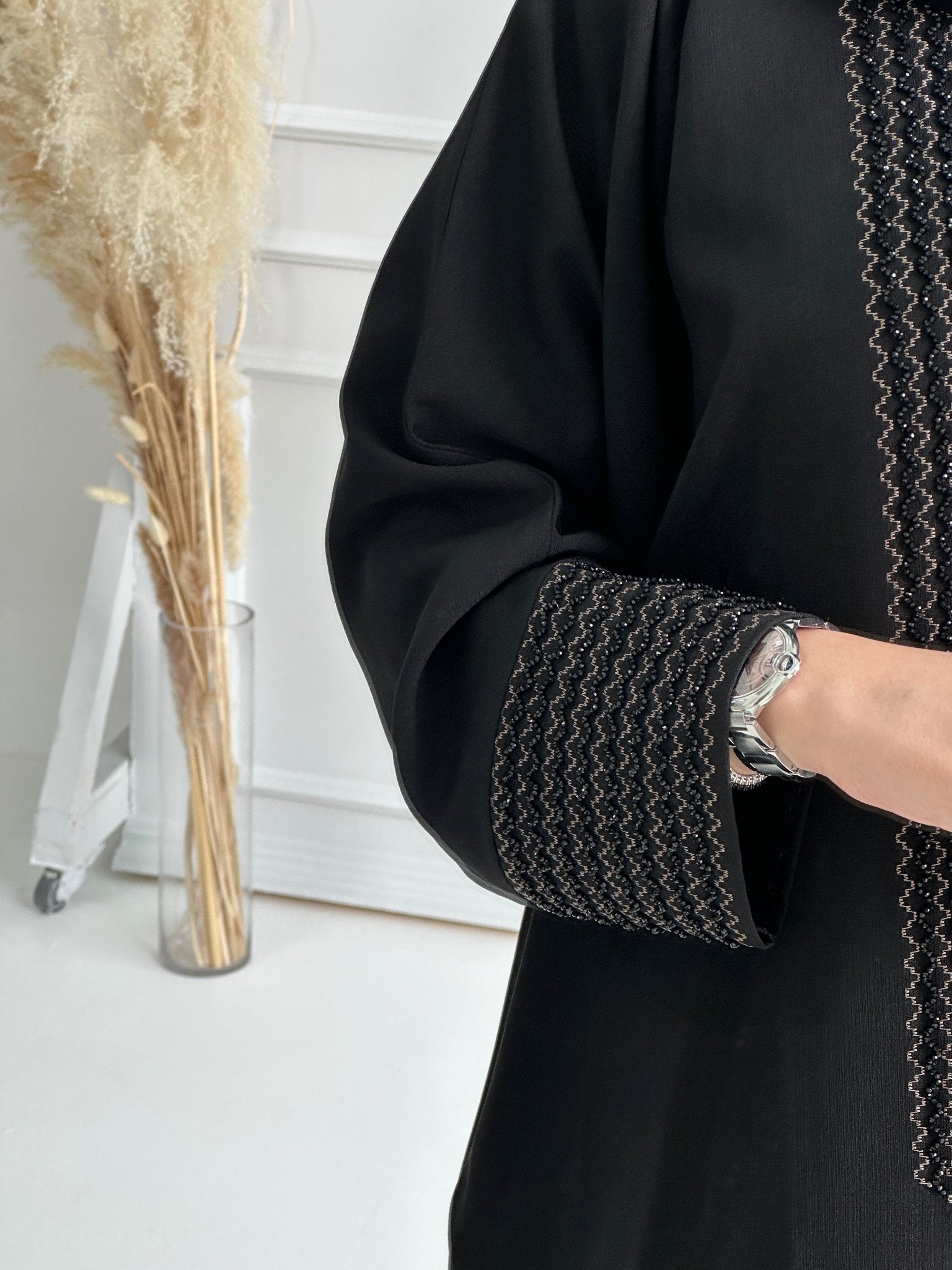 C - Black - Linen - Evening - Abaya - Set - 59