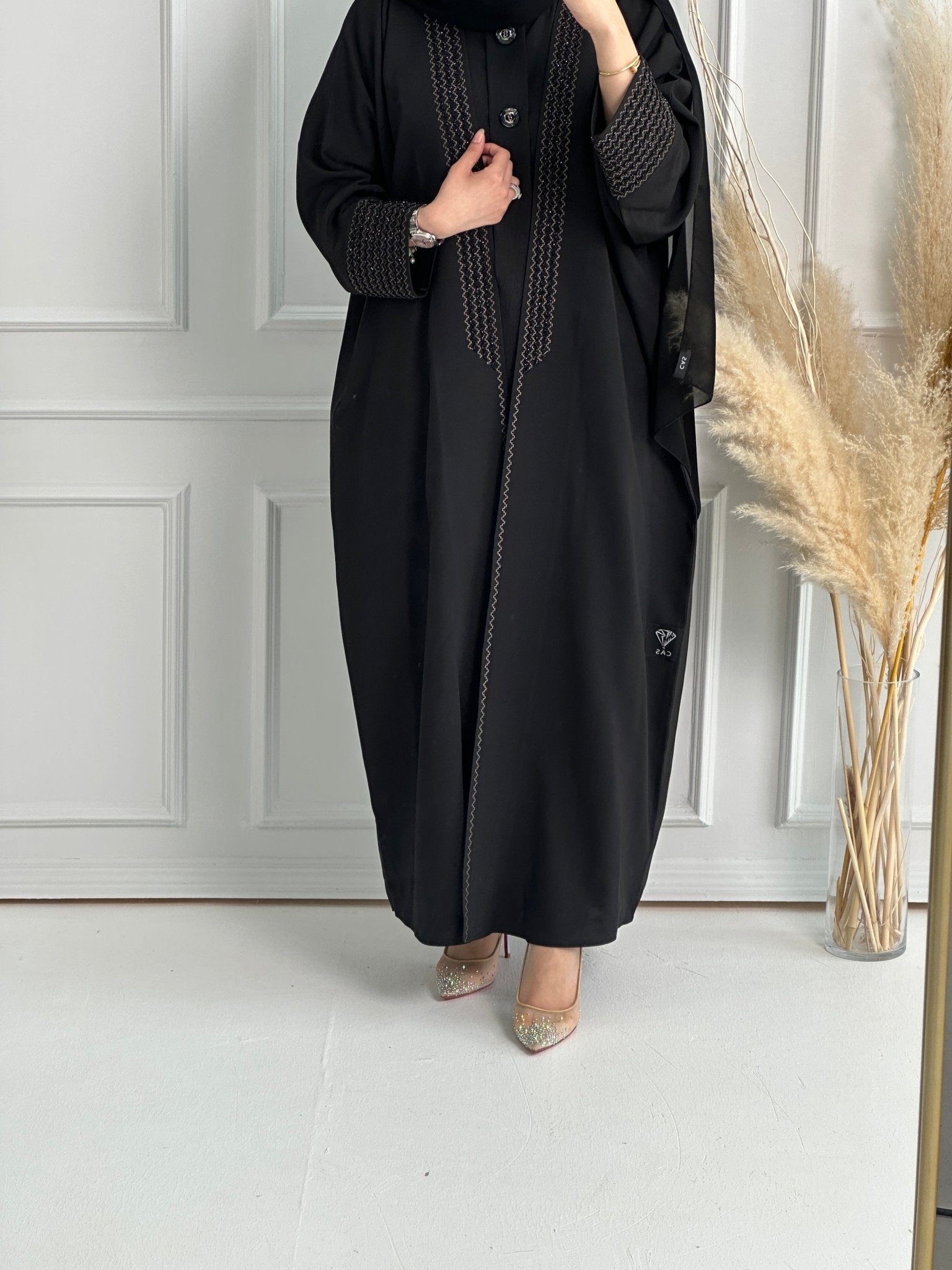 C - Black - Linen - Evening - Abaya - Set - 59