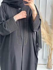 C - Black - Linen - Evening - Abaya - Set - 59
