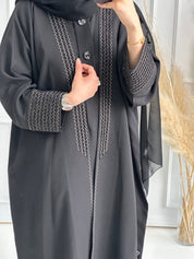 C - Black - Linen - Evening - Abaya - Set - 59