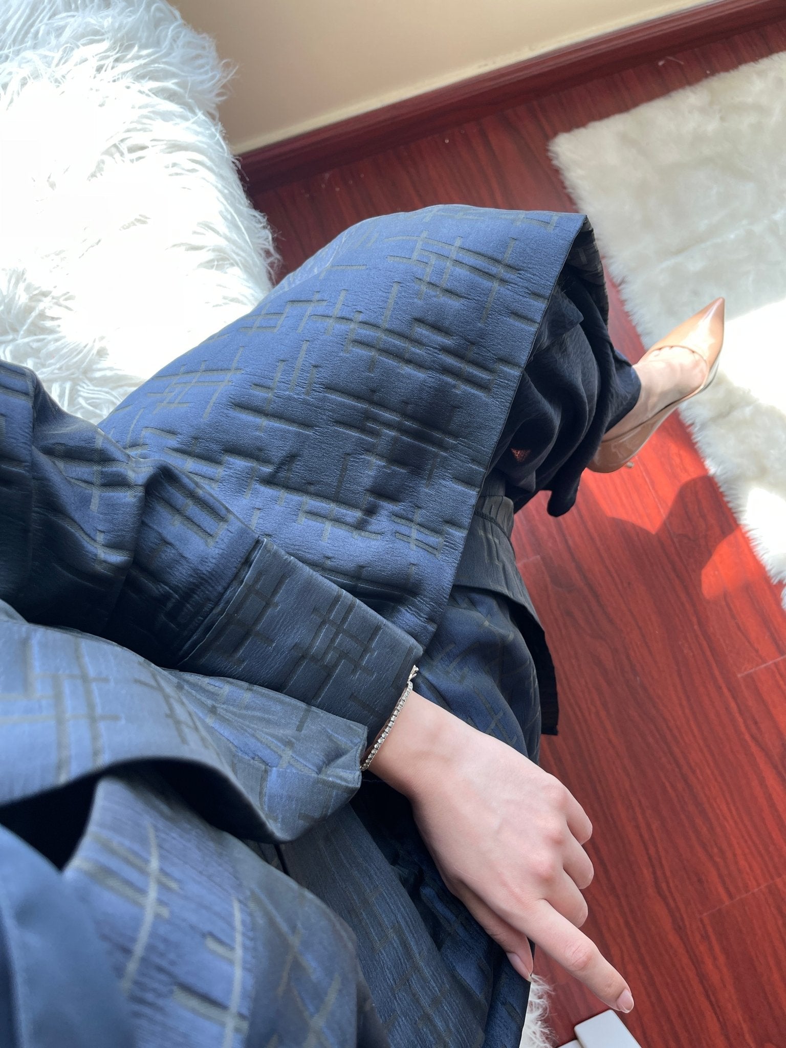 C - Blue - Jacquard - Abaya - Set - 29 - 01