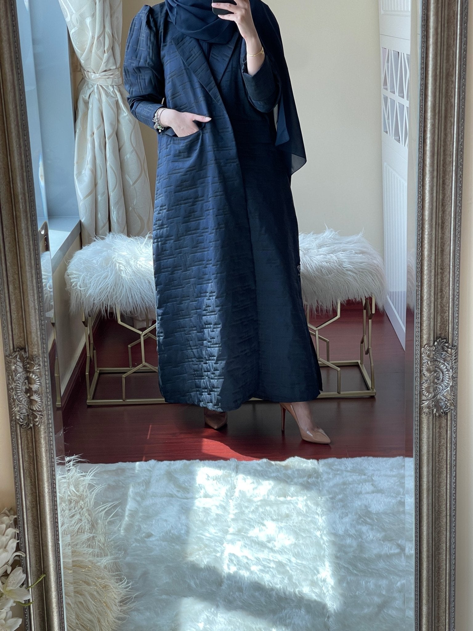 C - Blue - Jacquard - Abaya - Set - 29 - 01