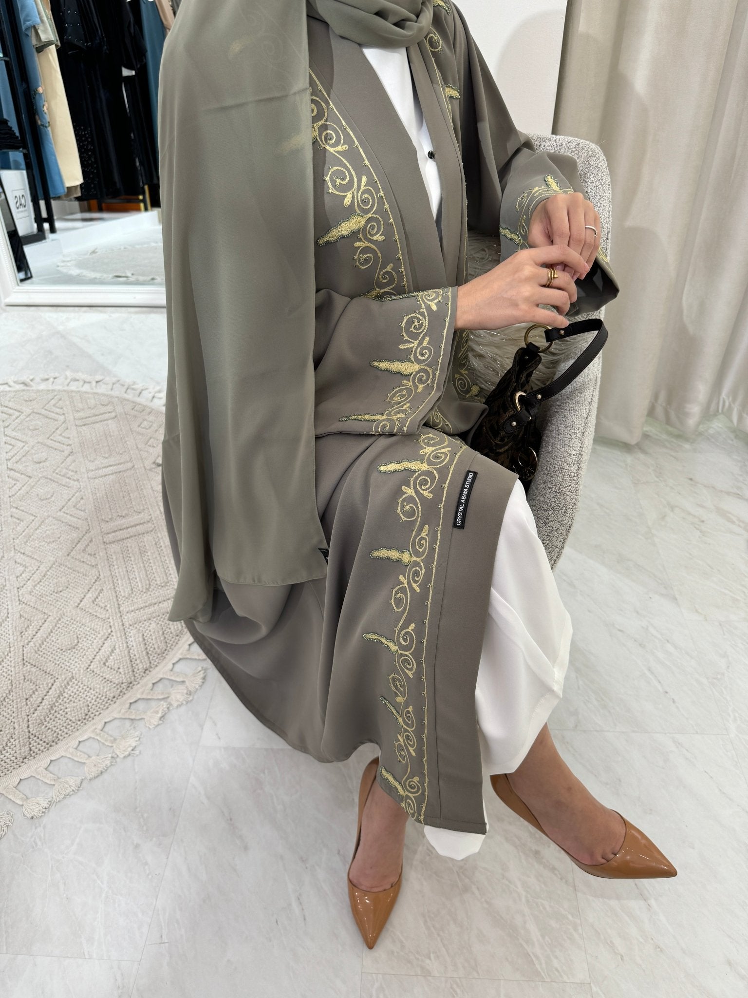 C Green Embroidery Eid Abaya