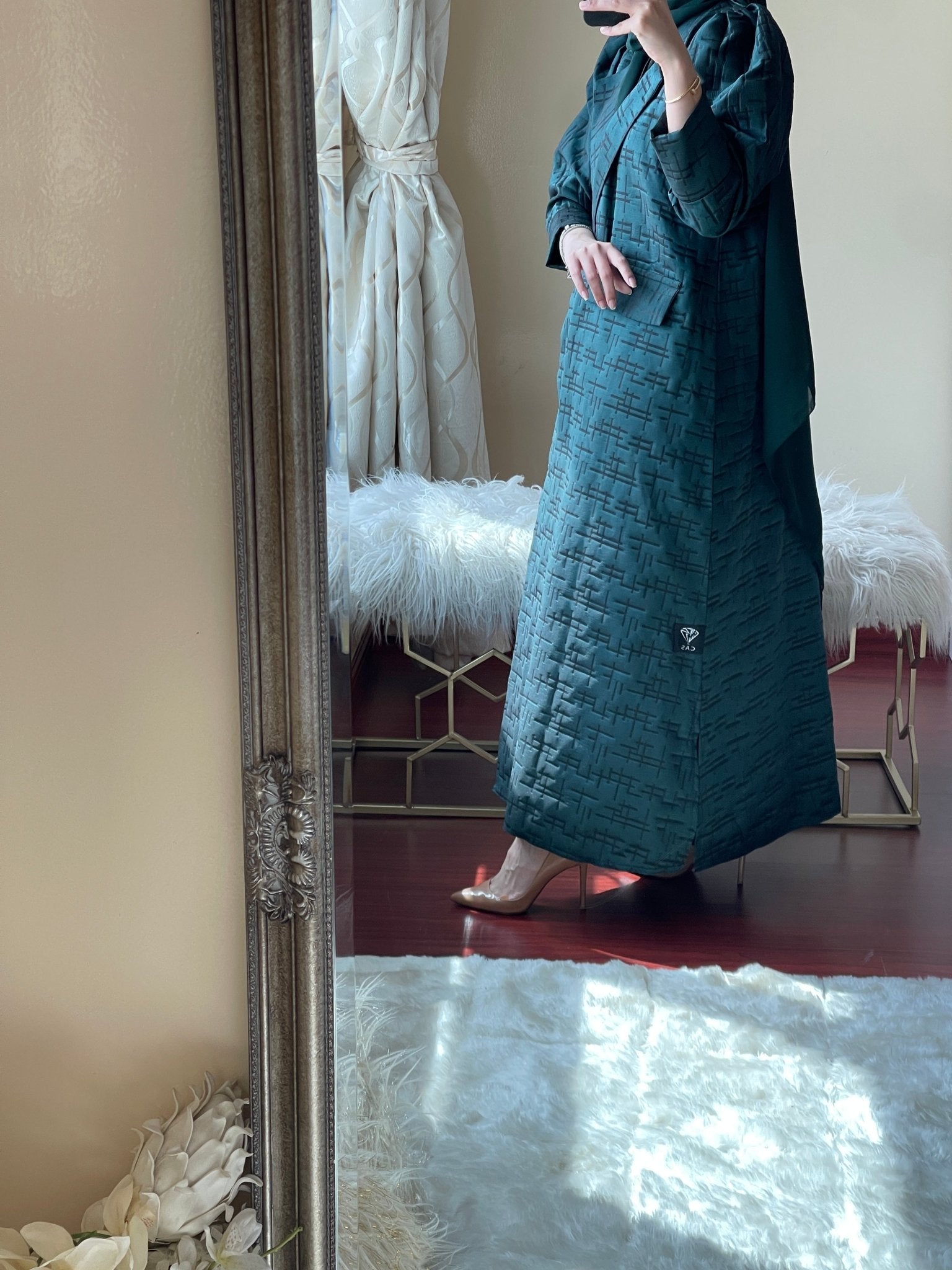 C - Green - Jacquard - Abaya - Set - 29 - 01