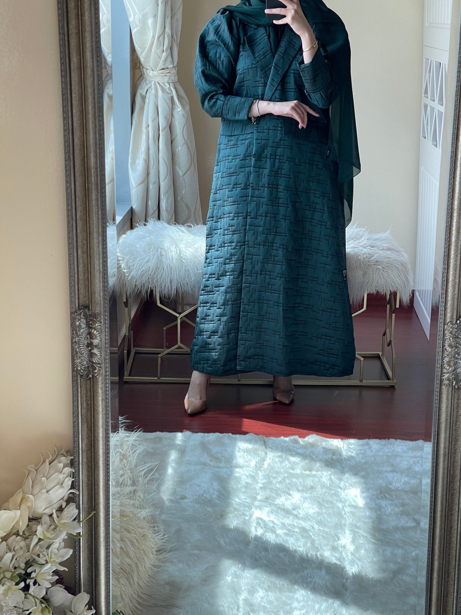 C - Green - Jacquard - Abaya - Set - 29 - 01