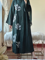 C - Green - Linen - Evening - Abaya - Set - 43