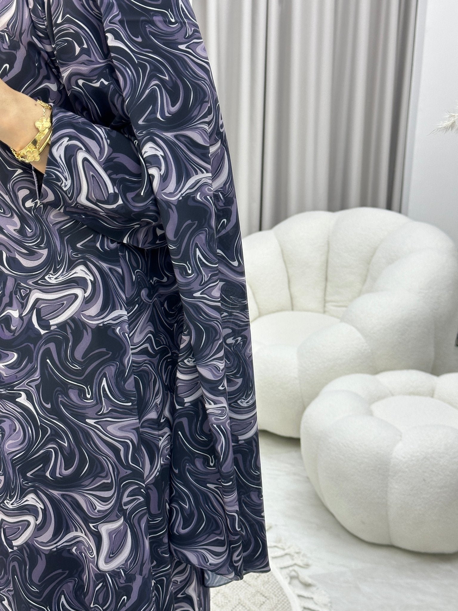 C Italian Marble Crepe Purple Abaya