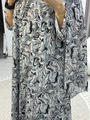 C Italian Marble Crepe White Abaya