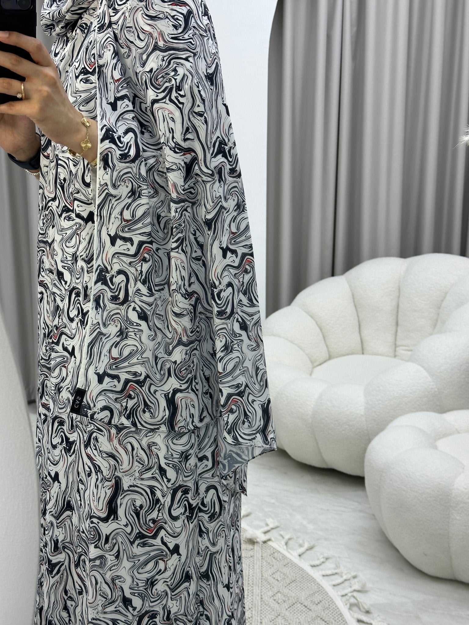 C Italian Marble Crepe White Abaya